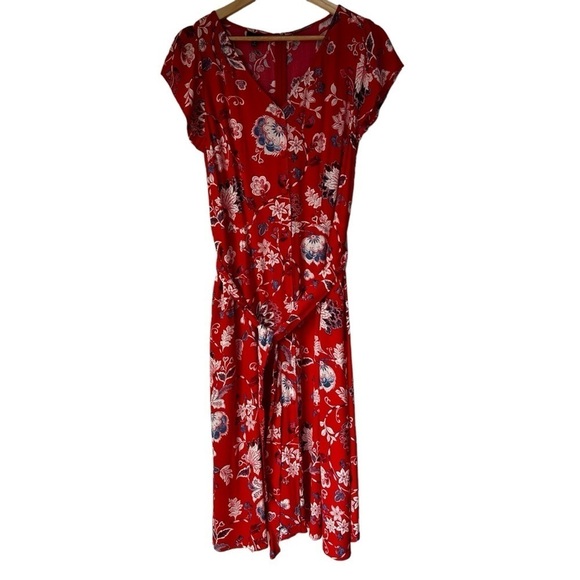 Talbots Red Floral Short Sleeve Dress, Friends Style, 8 - Picture 2 of 10